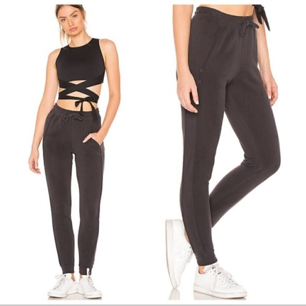 FREE PEOPLE Pull On Long Back Into It Joggers Pants Washed Black